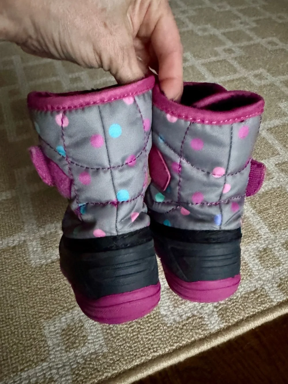 Kamik Kids Snowbug6 Insulated Winter Snow Boots Gray Pink Polka Dot Girls Size 5